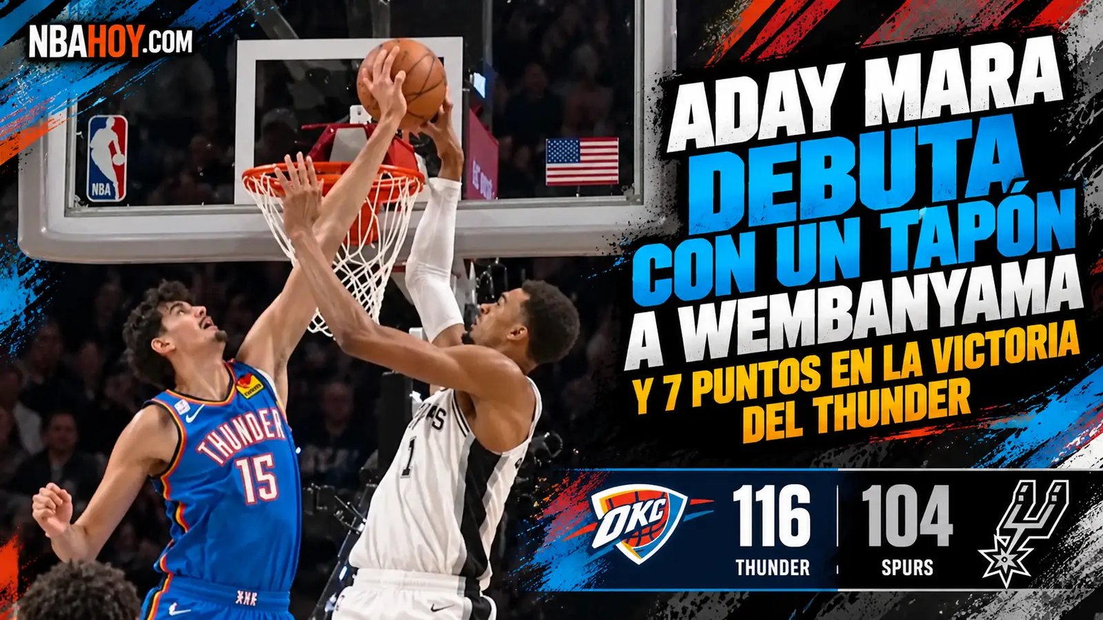 Aday Mara tapona a Victor Wembanyama en su debut con el Thunder