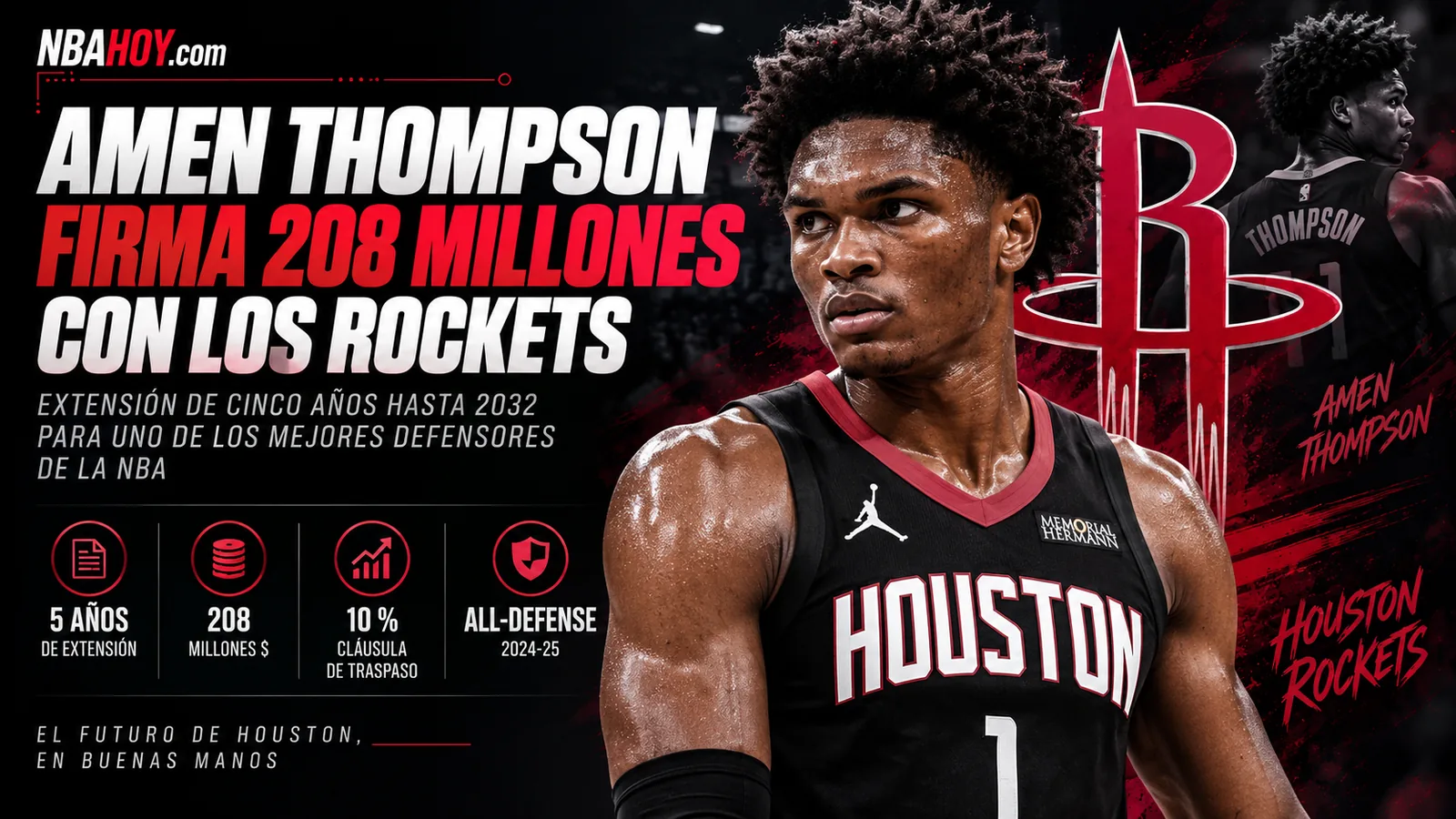 Amen Thompson firma 208 millones con los Rockets