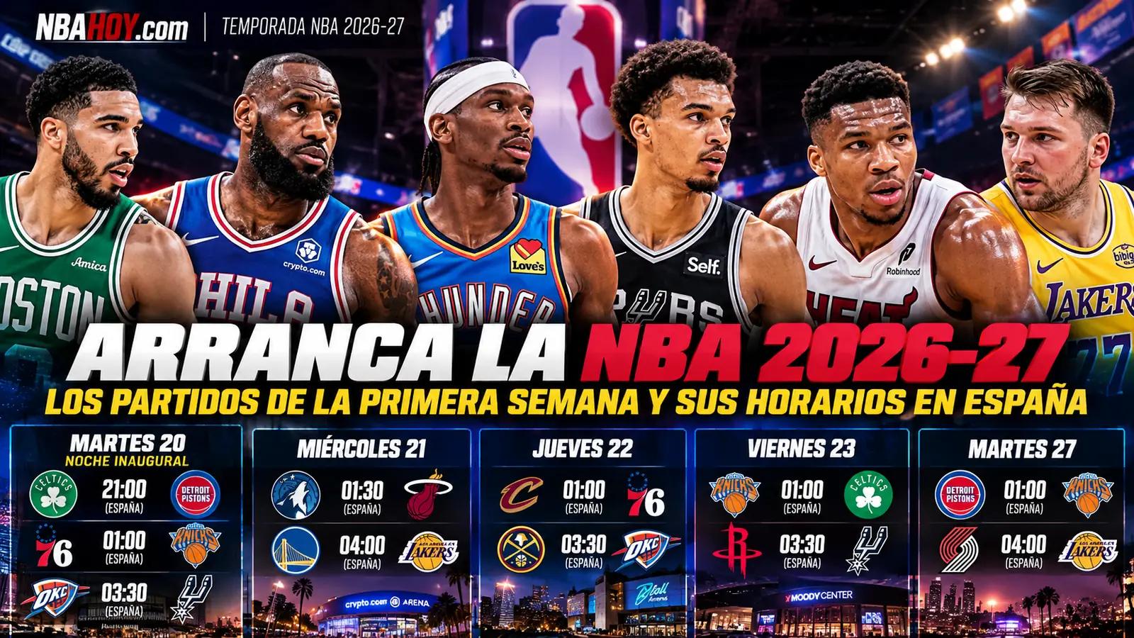 Arranca la NBA 2026-27: partidos de la primera semana y horarios en España