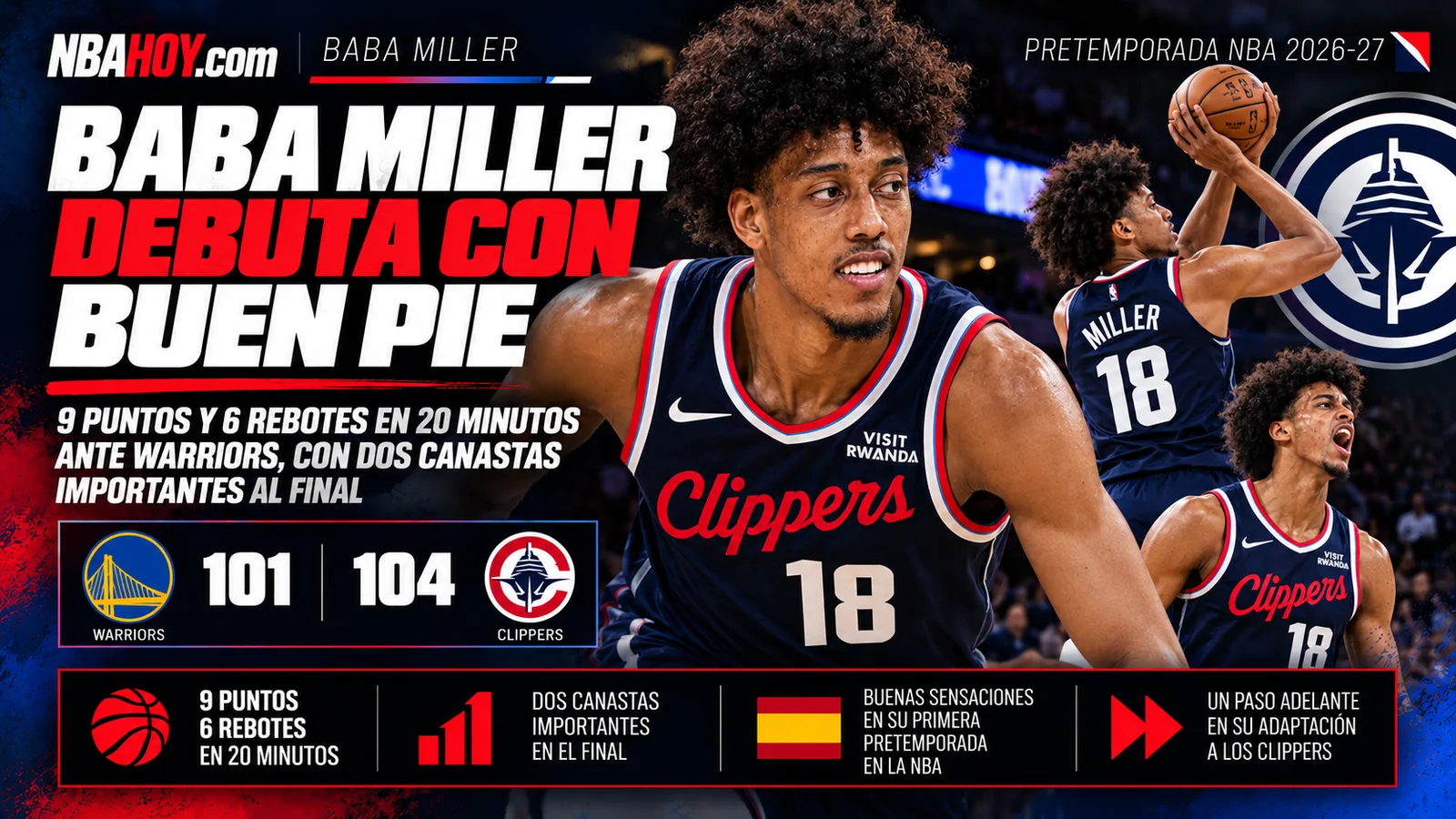 Baba Miller debuta con Los Angeles Clippers ante Golden State Warriors en pretemporada