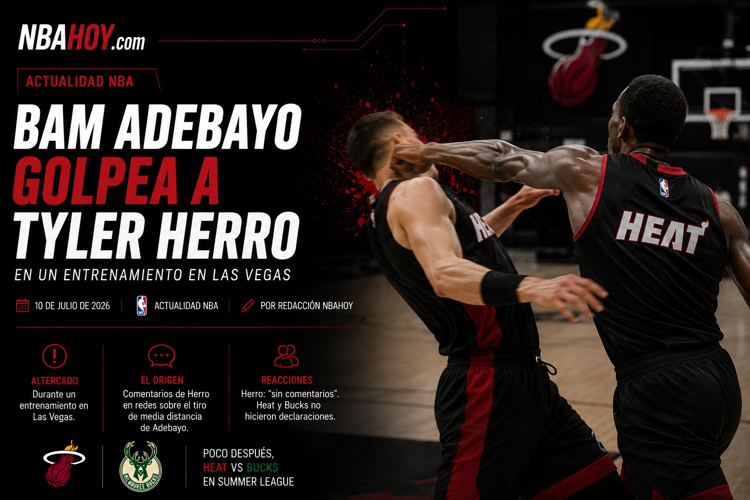 Bam Adebayo golpea a Tyler Herro en un entrenamiento en Las Vegas