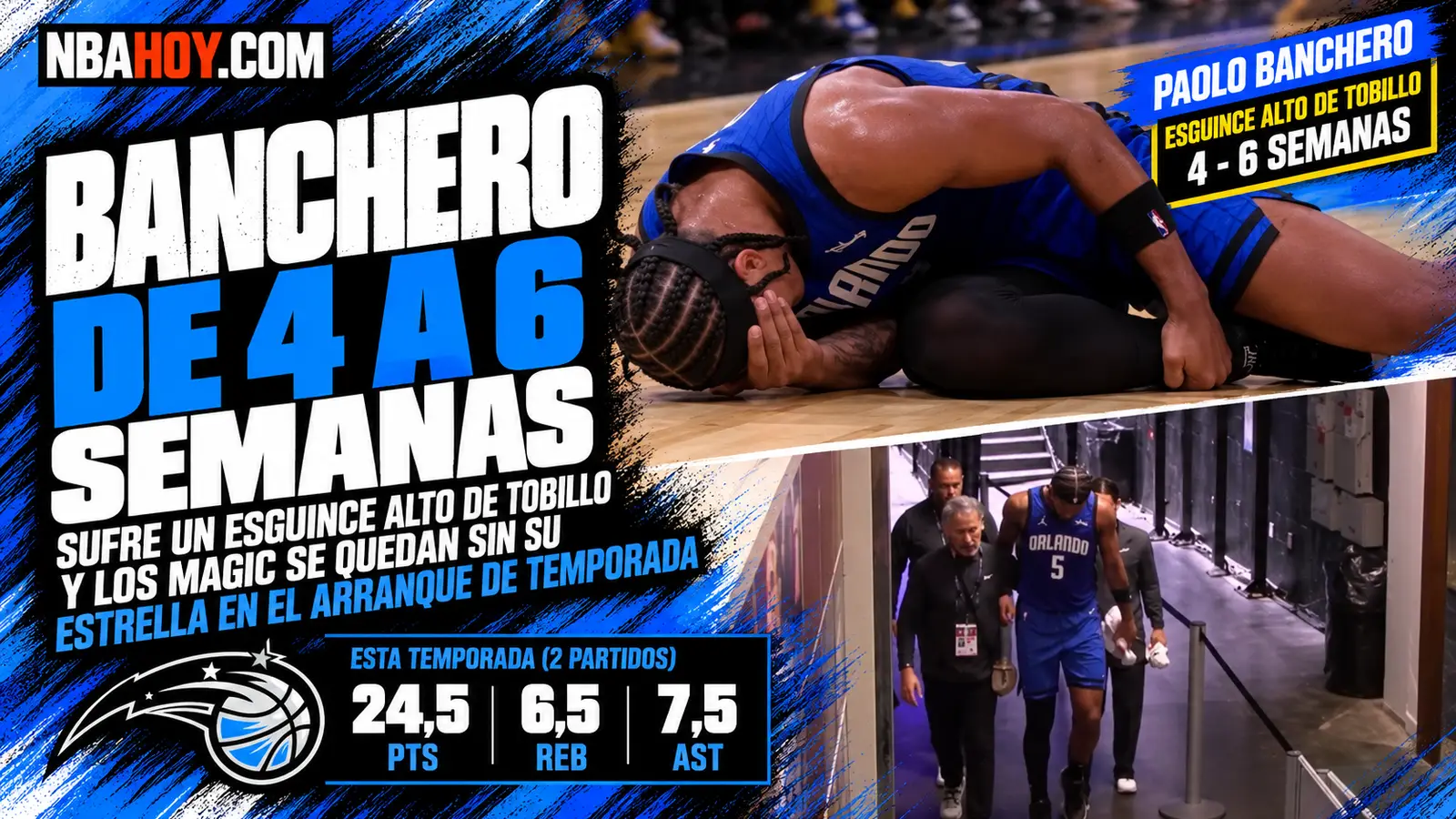 Paolo Banchero, lesionado del tobillo derecho con los Orlando Magic