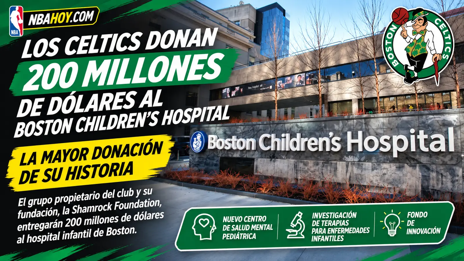 Los Boston Celtics donan 200 millones al Boston Children's Hospital