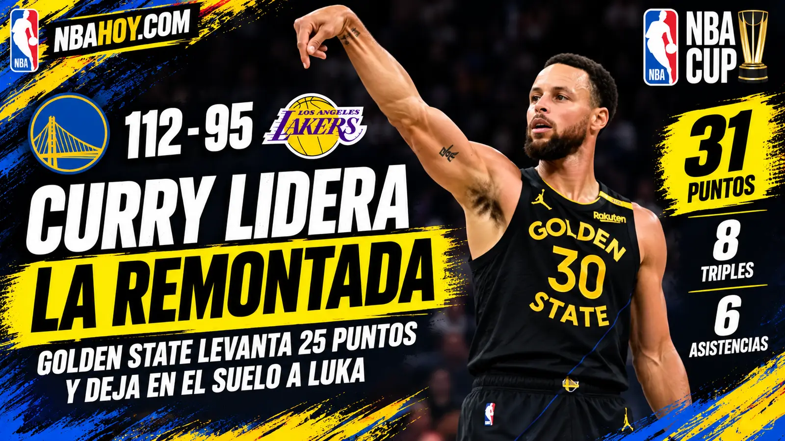 Stephen Curry lidera la remontada de los Warriors ante los Lakers en la Copa NBA