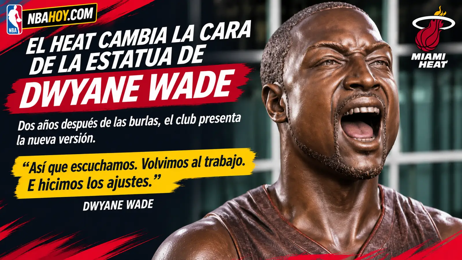 La estatua de Dwyane Wade frente al Kaseya Center de Miami