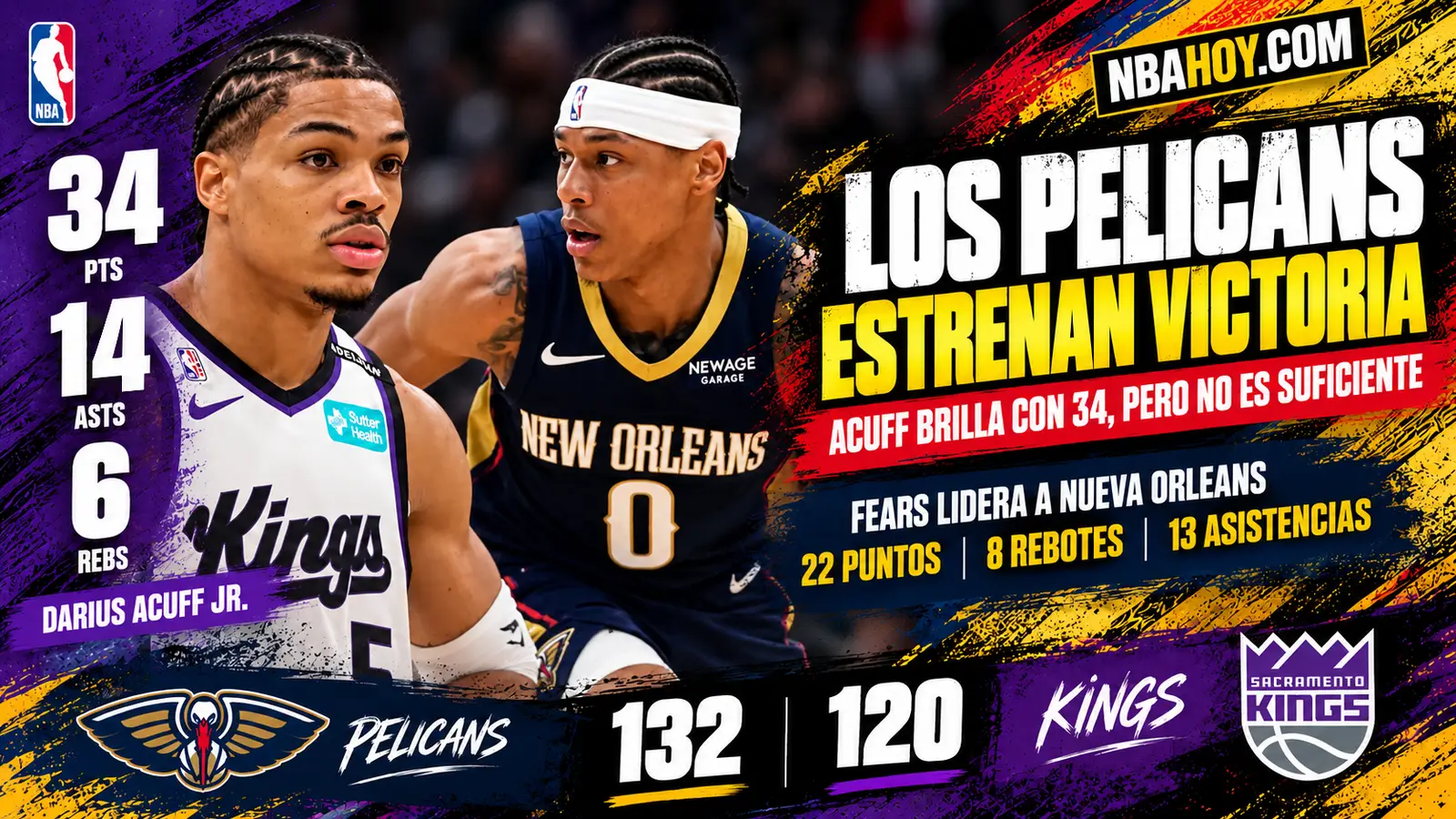 Jeremiah Fears lidera la primera victoria de los Pelicans ante los Kings