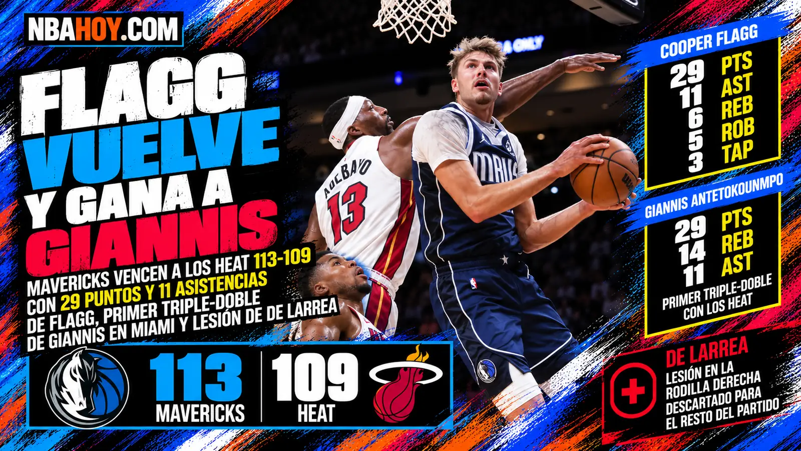 Flagg vuelve y gana a Giannis: Mavericks 113-109 Heat