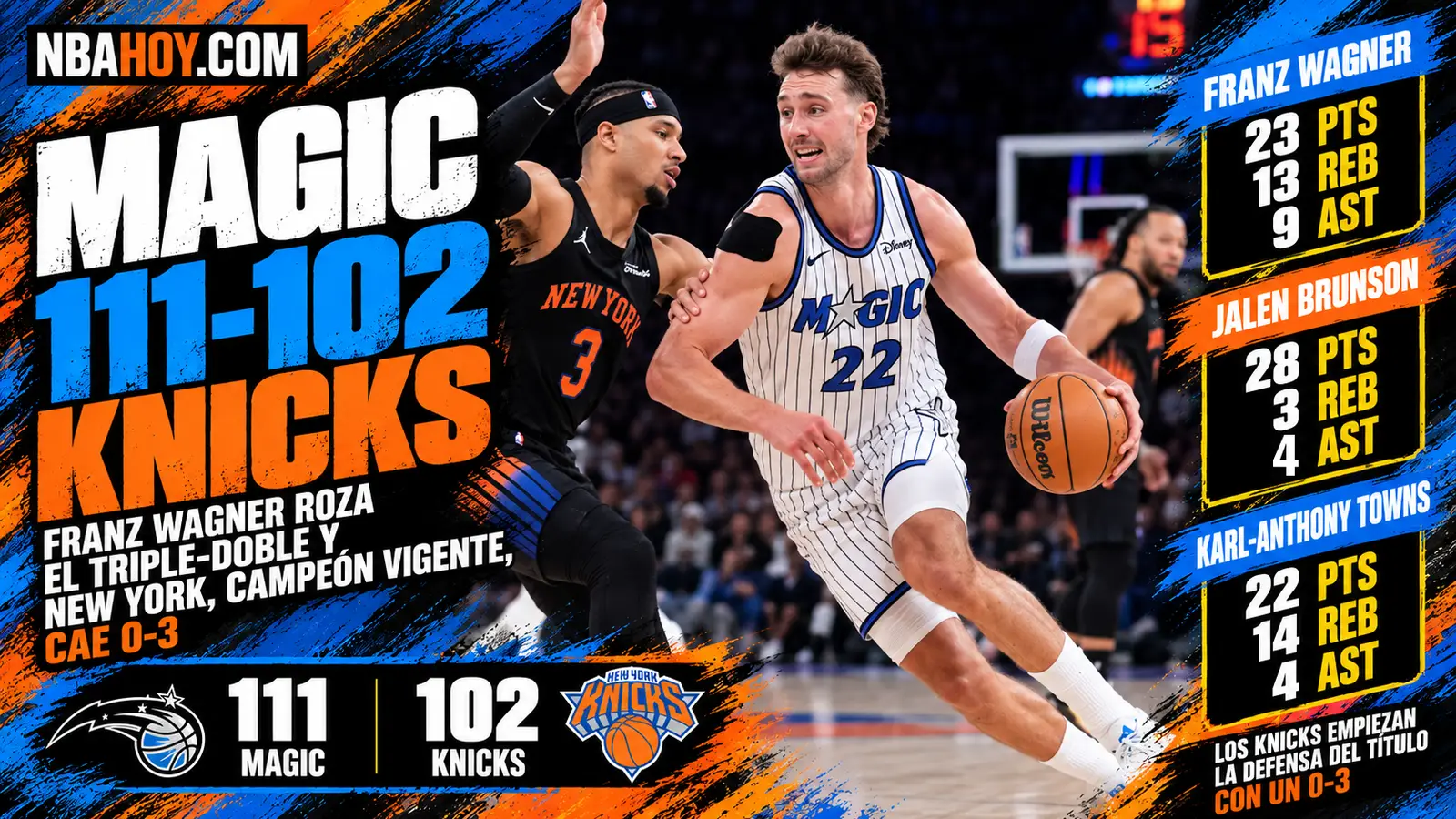 Franz Wagner roza el triple-doble en el Magic 111-102 Knicks