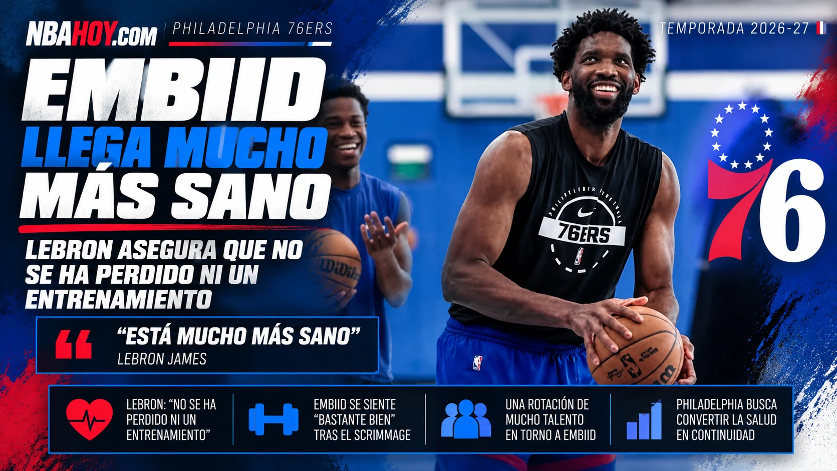 Joel Embiid llega más sano al training camp de Philadelphia 76ers según LeBron James
