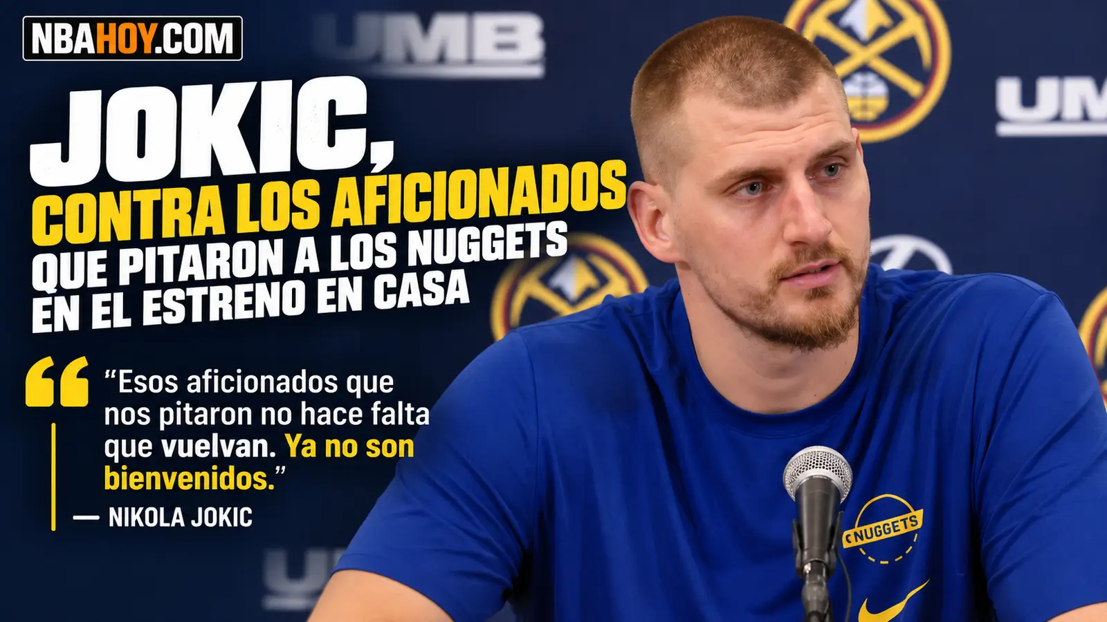 Nikola Jokic, en rueda de prensa con los Denver Nuggets