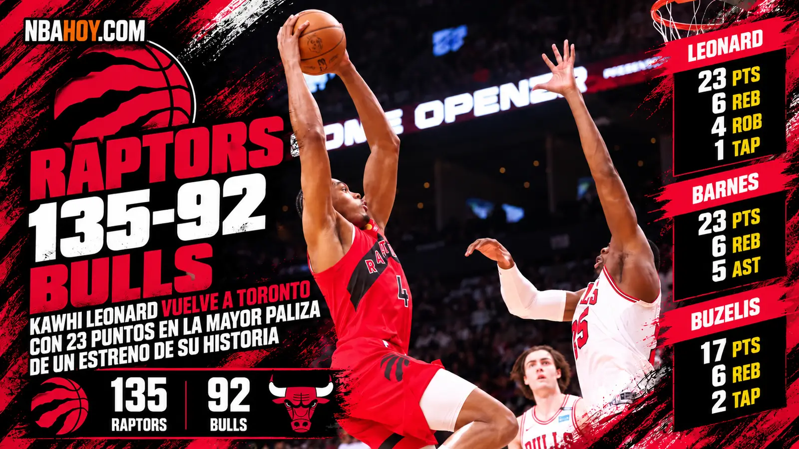 Raptors 135-92 Bulls: vuelta de Kawhi Leonard a Toronto