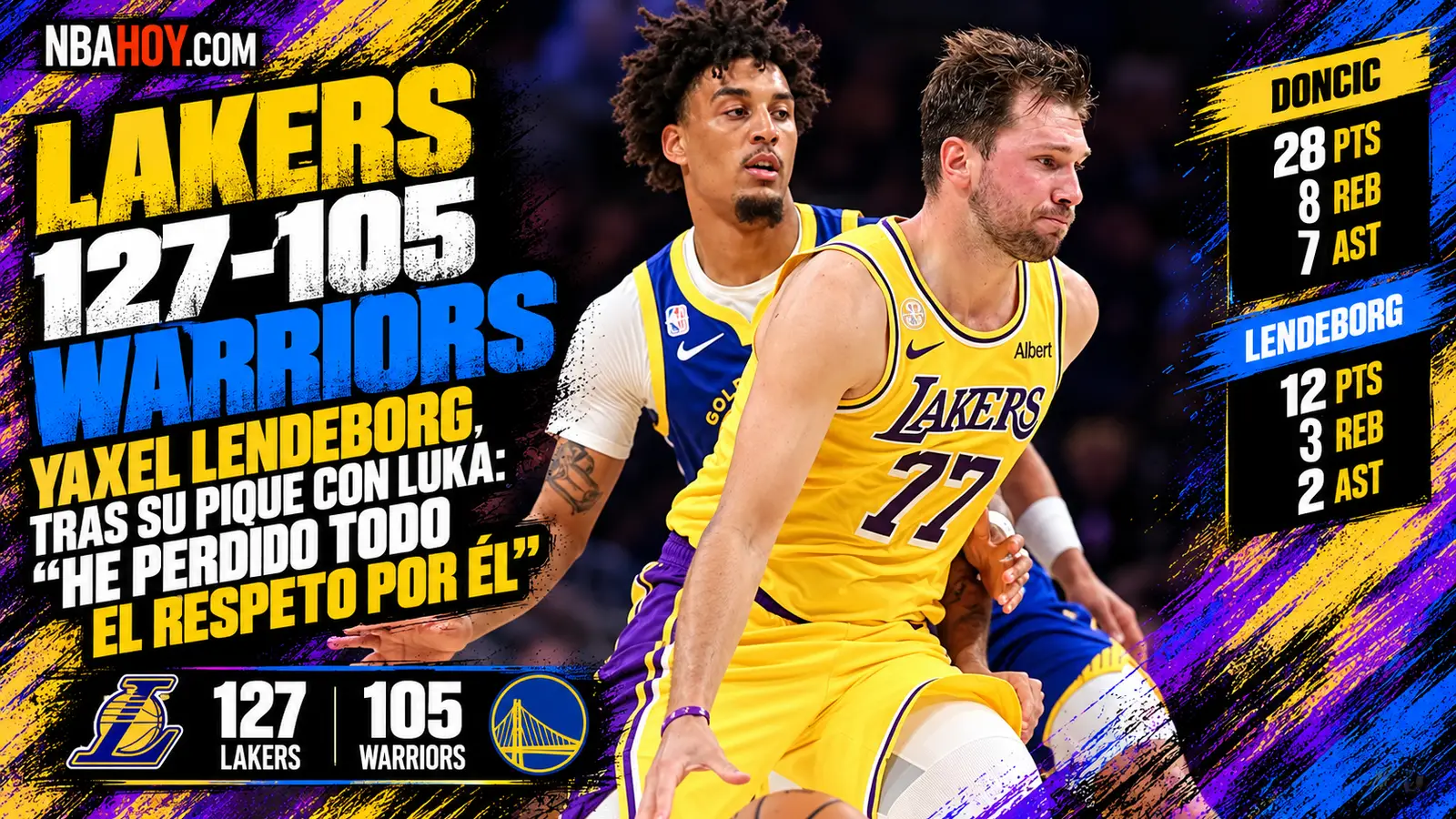 Luka Doncic ataca ante Yaxel Lendeborg en el Lakers-Warriors