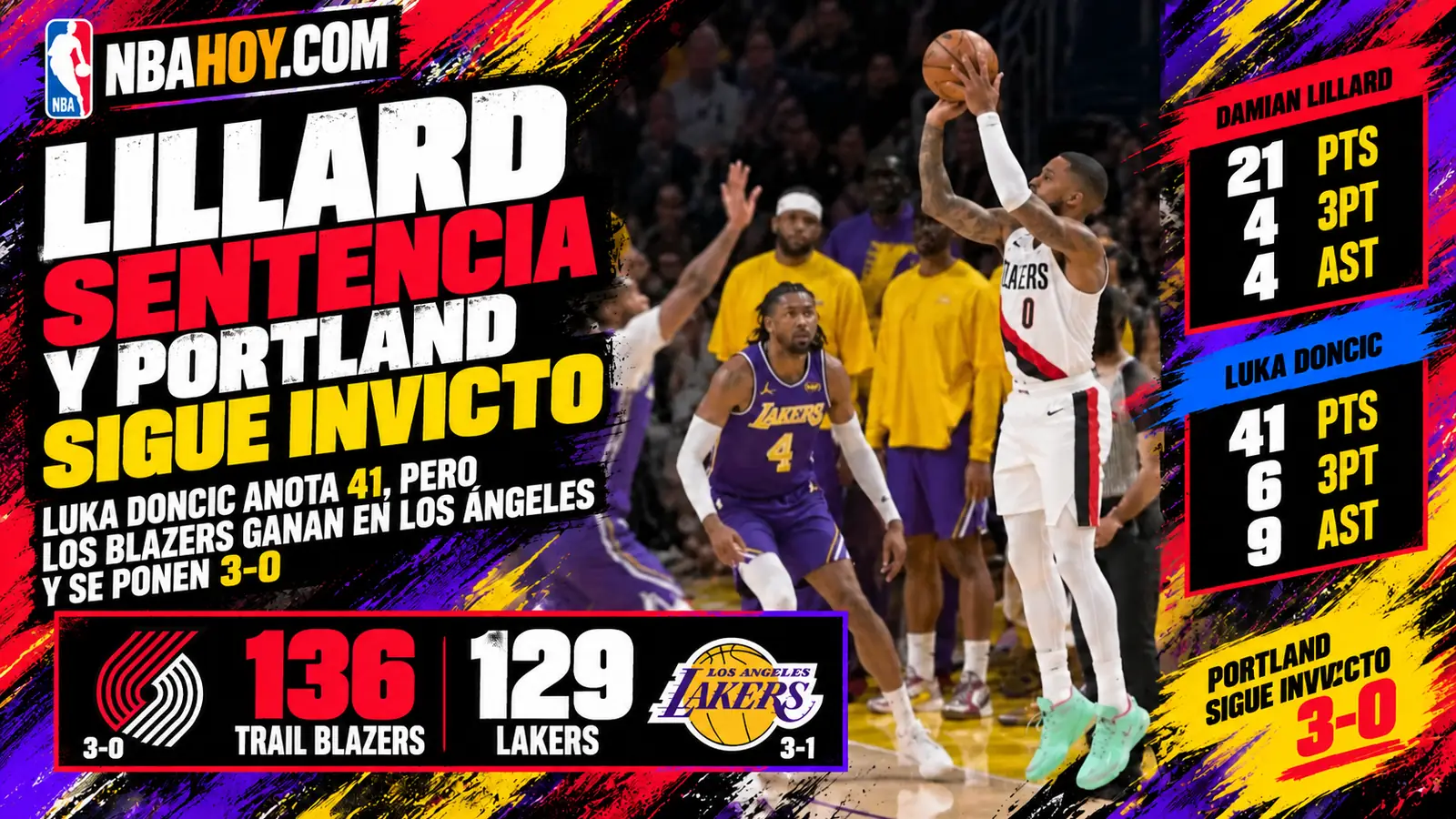 Lillard sentencia y Portland sigue invicto: Trail Blazers 136-129 Lakers pese a los 41 de Luka