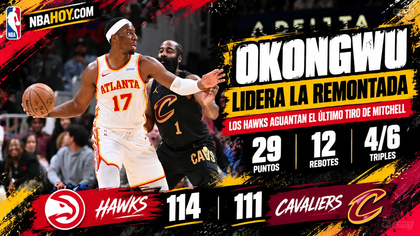 Onyeka Okongwu lidera la victoria de los Hawks 114-111 sobre los Cavaliers