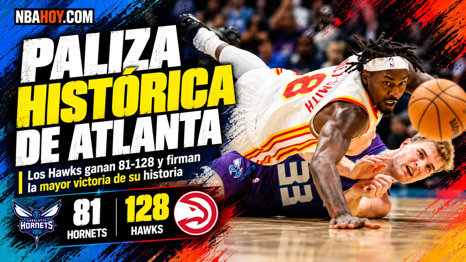 Un balón dividido en el Hornets 81-128 Hawks, la mayor victoria de la historia de Atlanta