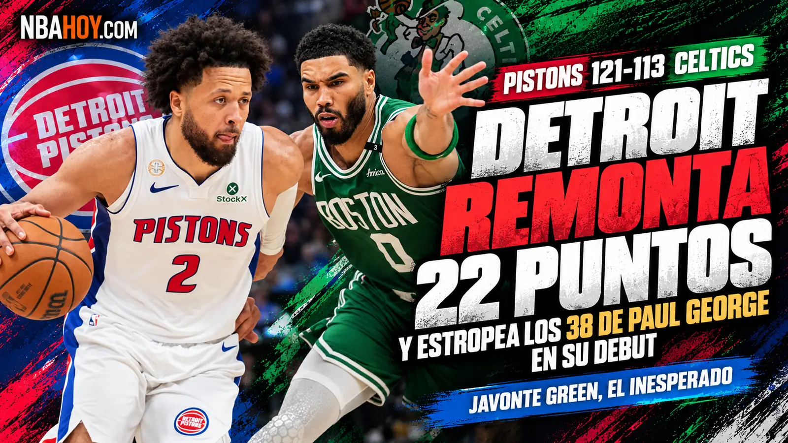 Pistons 121-113 Celtics: Detroit remonta 22 puntos