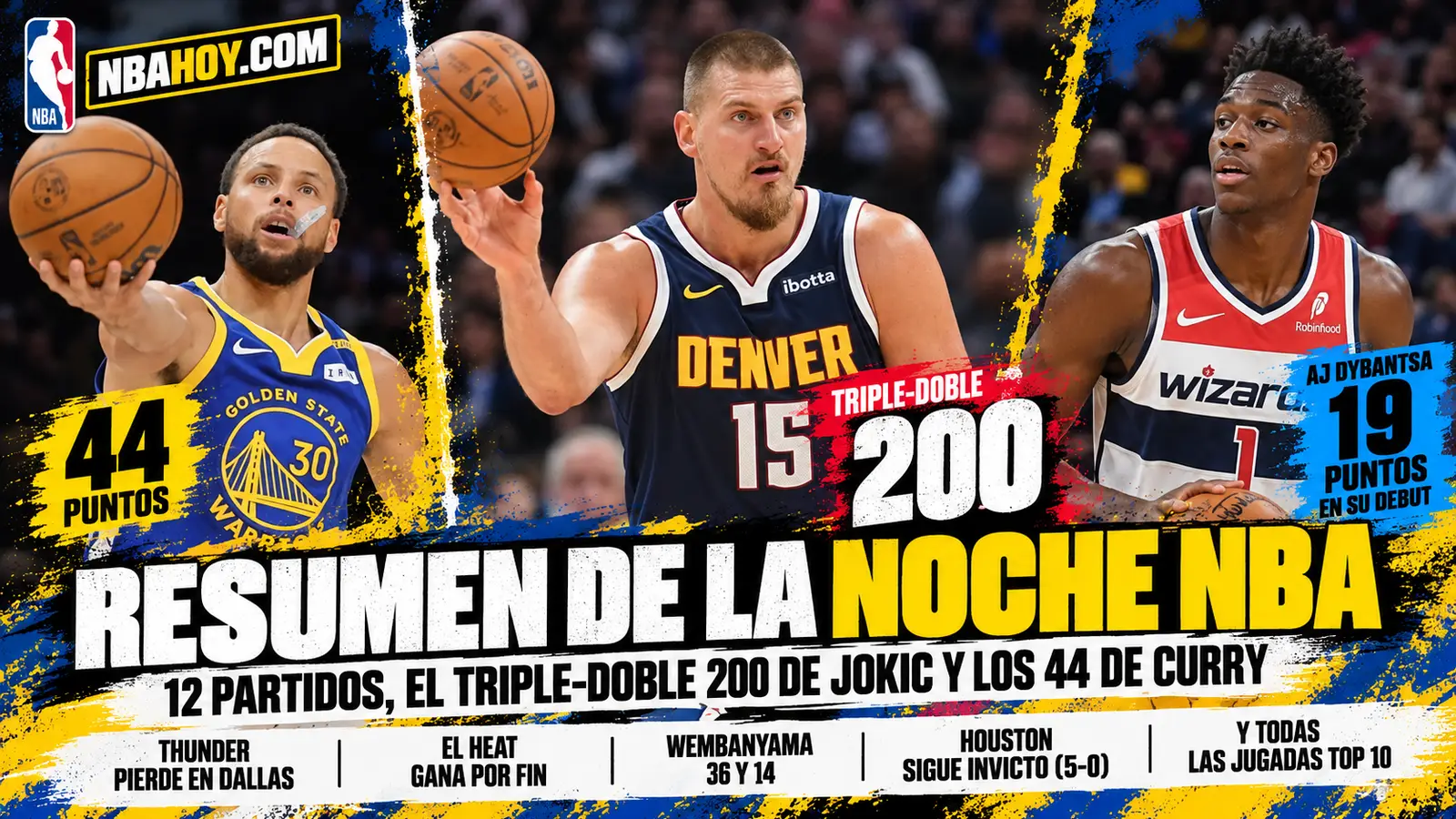 Resumen de la noche NBA del 28 de octubre de 2026: resultados, vídeo y top 10 jugadas