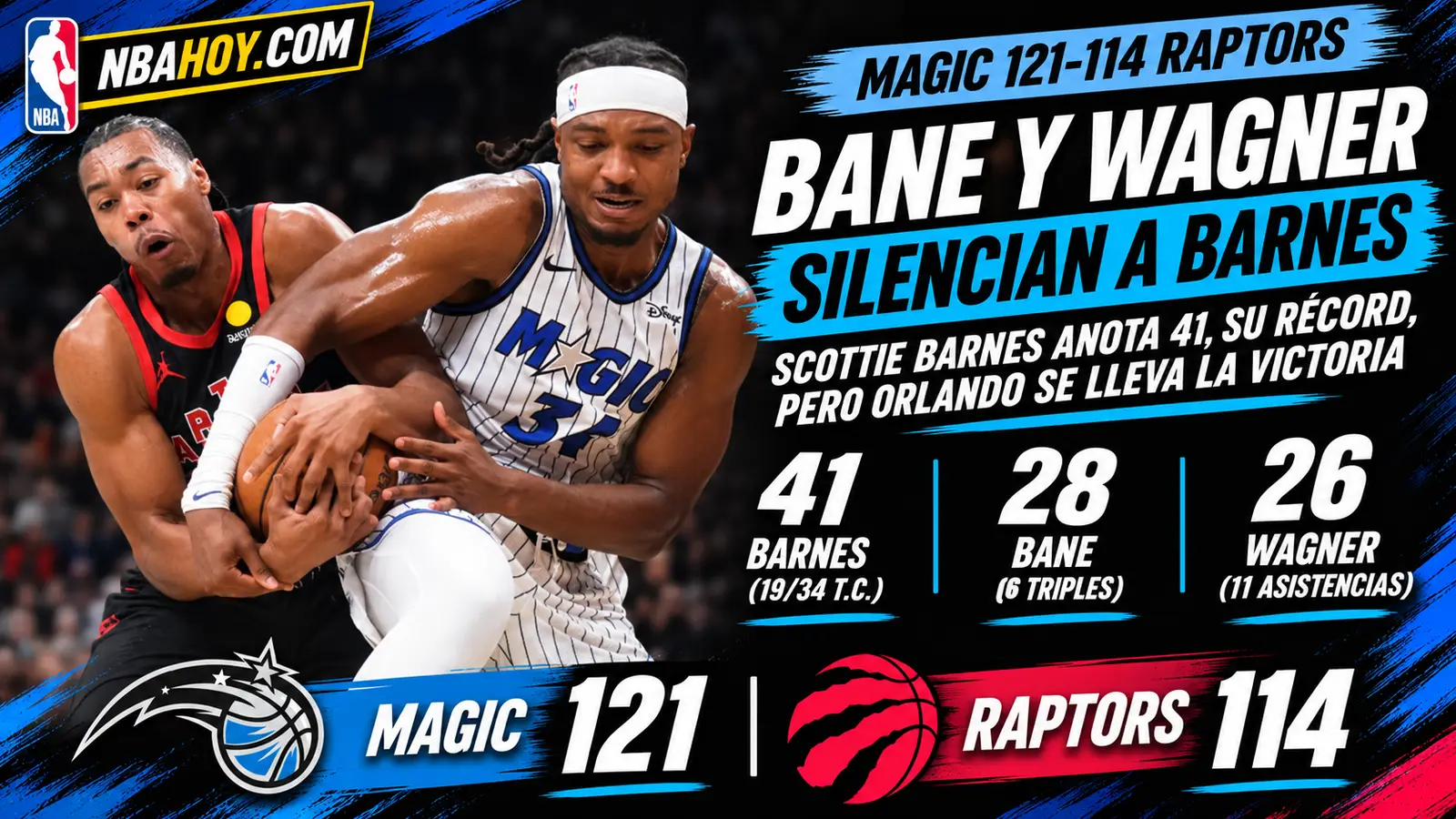 Scottie Barnes anota 41 puntos en el Magic 121-114 Raptors