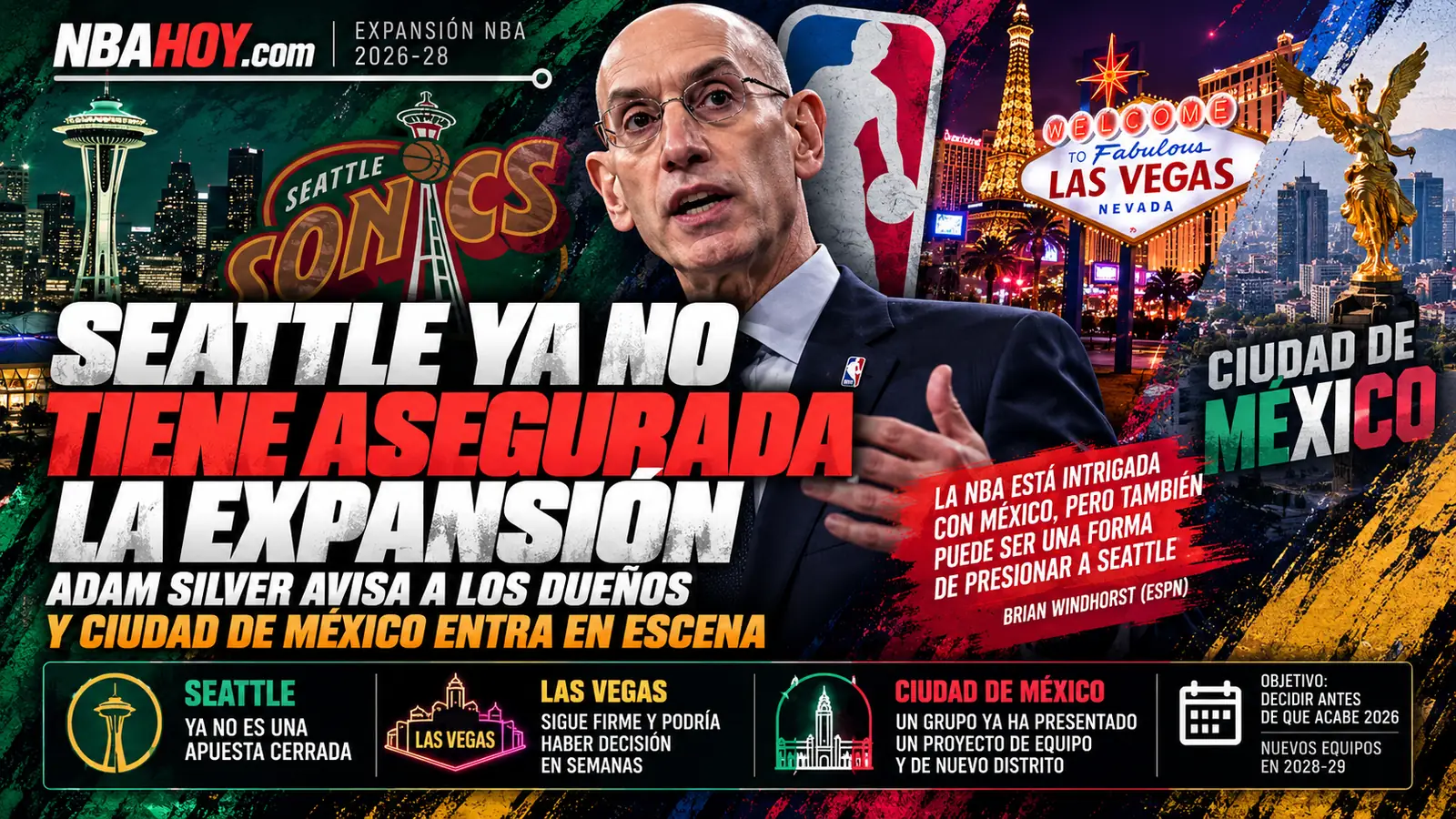 Adam Silver y la expansión de la NBA: Seattle, Las Vegas y Ciudad de México