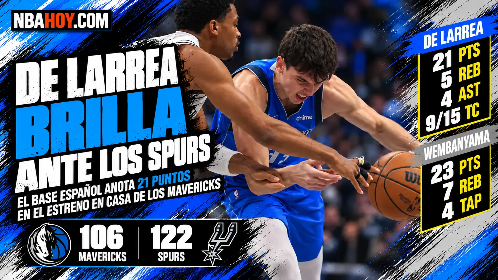 Sergio de Larrea brilla con 21 puntos en el Mavericks 106-122 Spurs